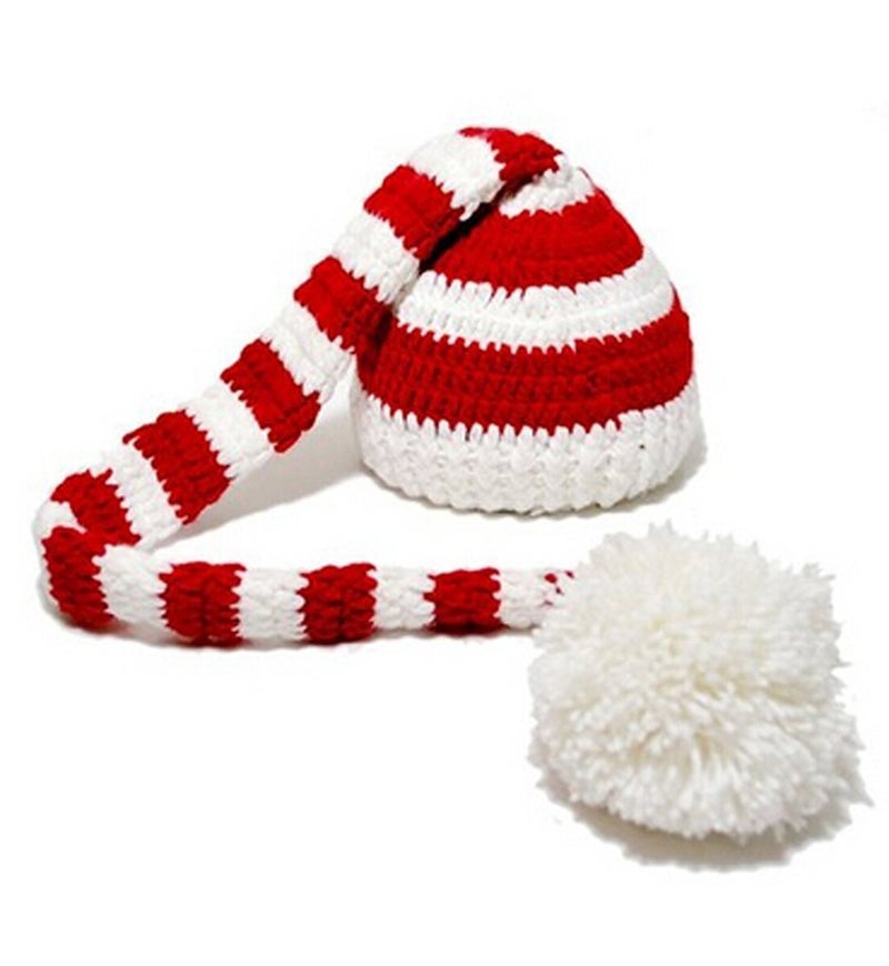 Kafeimali Baby Christmas Elf Long Tail Crochet Beanie Knit Hat Stocking Caps (White) - Image 1